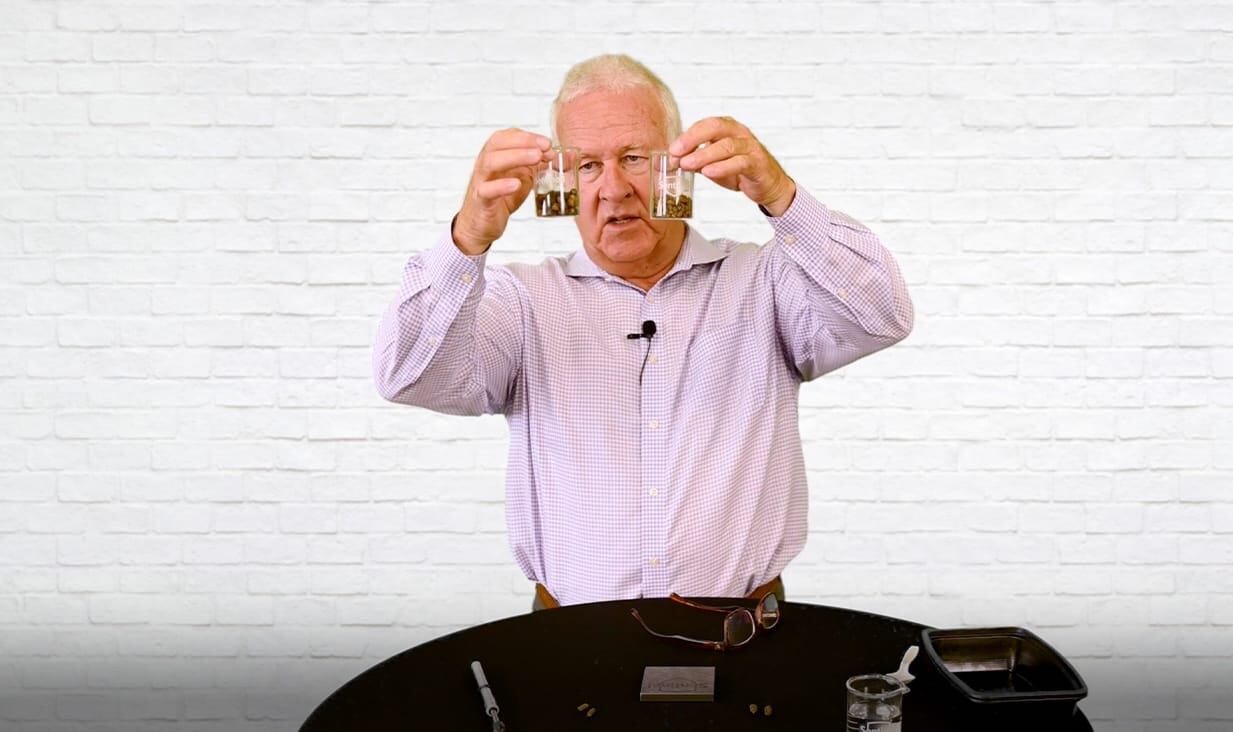 Dr. Randy Raub demos pressure test of extruded horse feed vs. pelleted horse feed